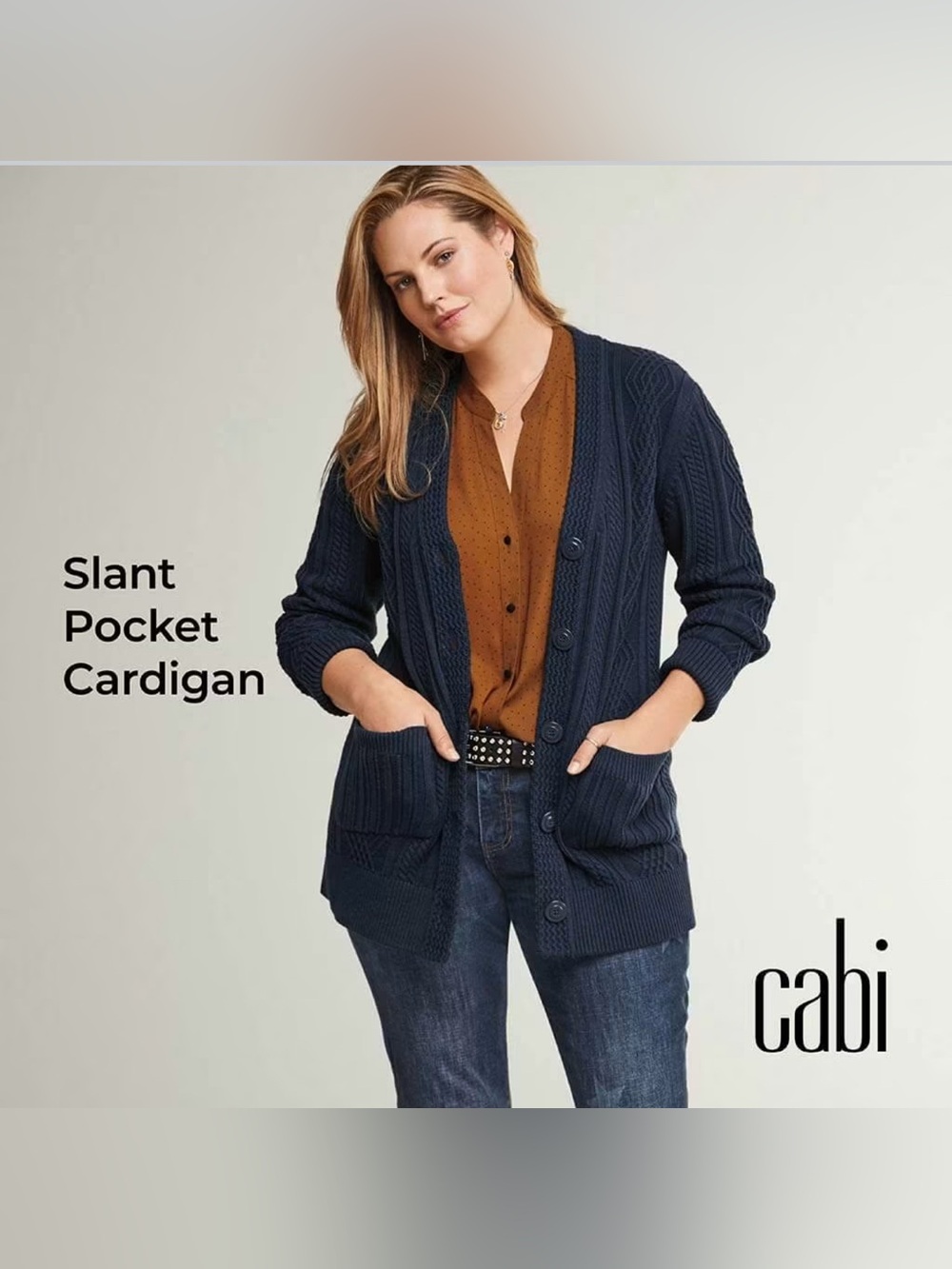 CAbi Style 3882 Slant Pocket Chunky Cable Knit Cardigan Sweater  Size L nwot